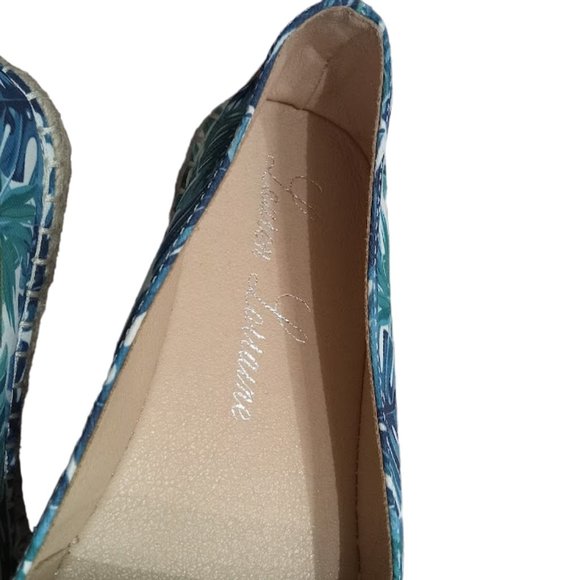EUC 💎💎Jeweled 💎💎Tropical Palm Leaf Print Espadrille Flat | Women | Sz: 7 1/2